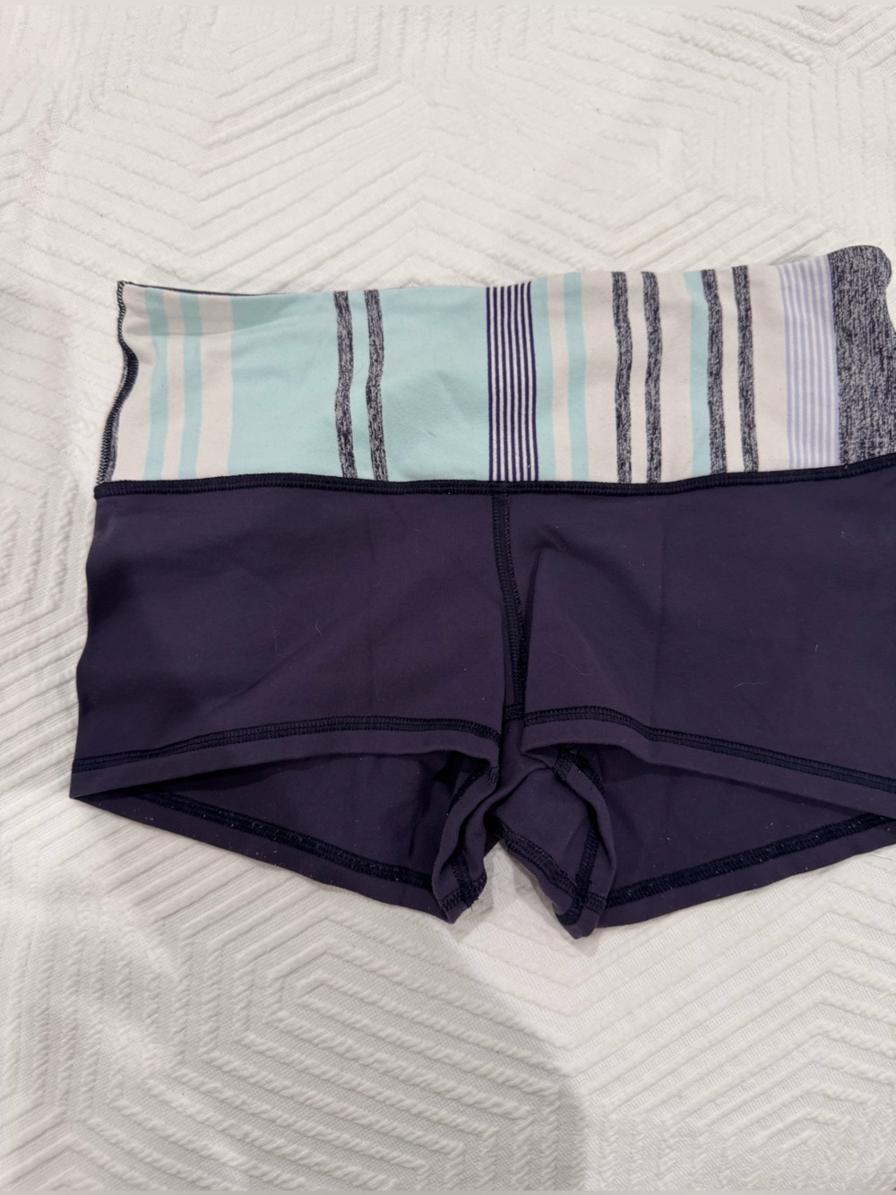lululemon athletica Navy Shorts with Light Blue Striped Waistband